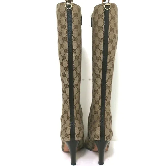 Gucci GG Monogram Canvas Knee High Boots Ebony Size 8 - Picture 8 of 12